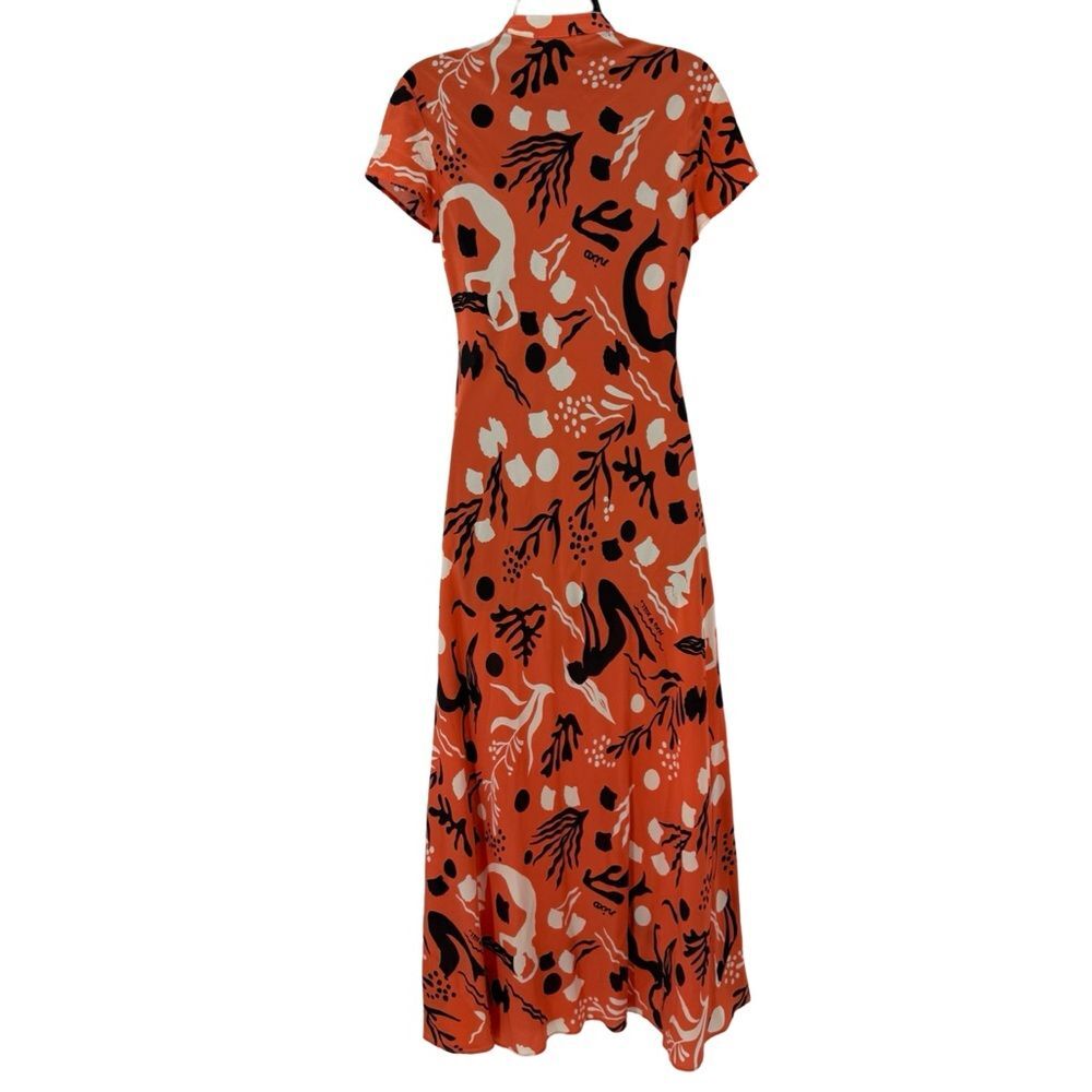 RIXO London Pepper Cutout Printed Silk Midi Dress in Orange Multi |  XS / 4 - Picture 3 of 7